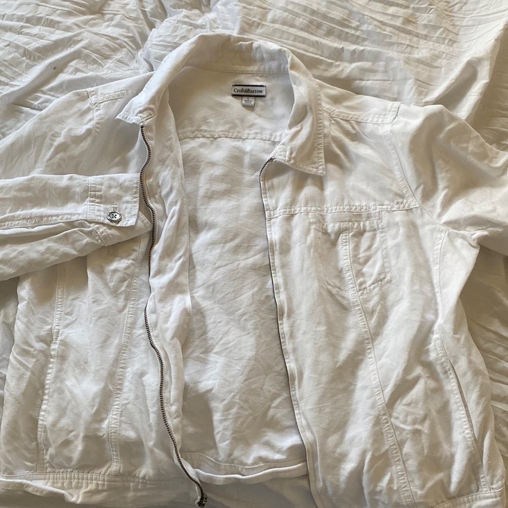 Vintage White Denim Zip Up Jacket